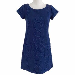 AMANDA UPRICHARD NAVY KNITTED PATCH POCKET CAP SLEEVE SHIFT DRESS - S